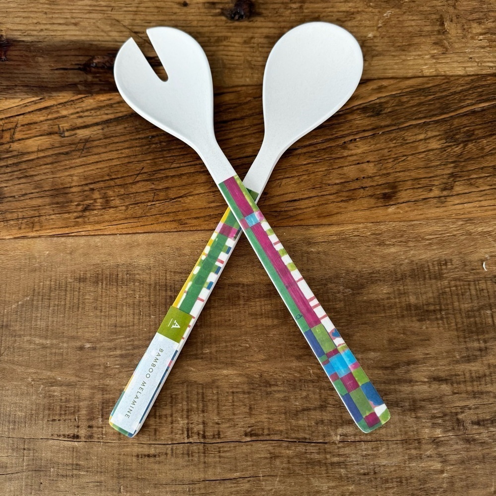 NEW SOLD OUT Vera for Anthropologie Plaid Bamboo Melamine Serving Set